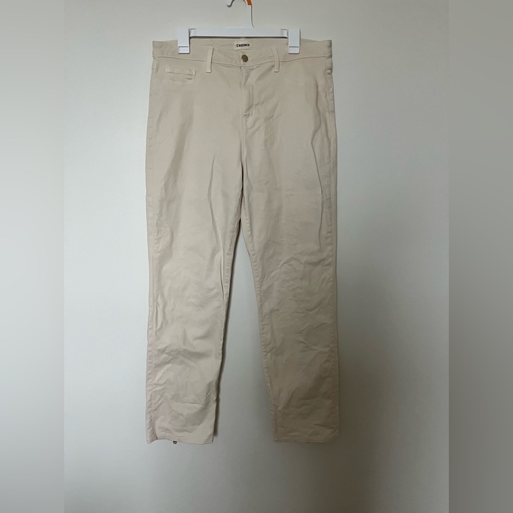 L’AGENCE Ginny High Rise Straight Leg Jeans French Vanilla coated - Picture 3 of 16